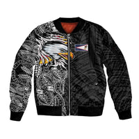 American Samoa Flag Day Sleeve Zip Bomber Jacket Tribal Tattoo with Eagle Black