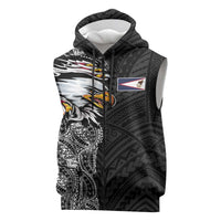 American Samoa Flag Day Sleeveless Zip Hoodie Tribal Tattoo with Eagle Black LT03 Black - Polynesian Pride