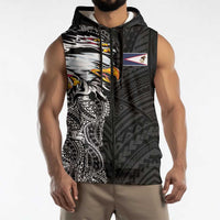 American Samoa Flag Day Sleeveless Zip Hoodie Tribal Tattoo with Eagle Black LT03 - Polynesian Pride