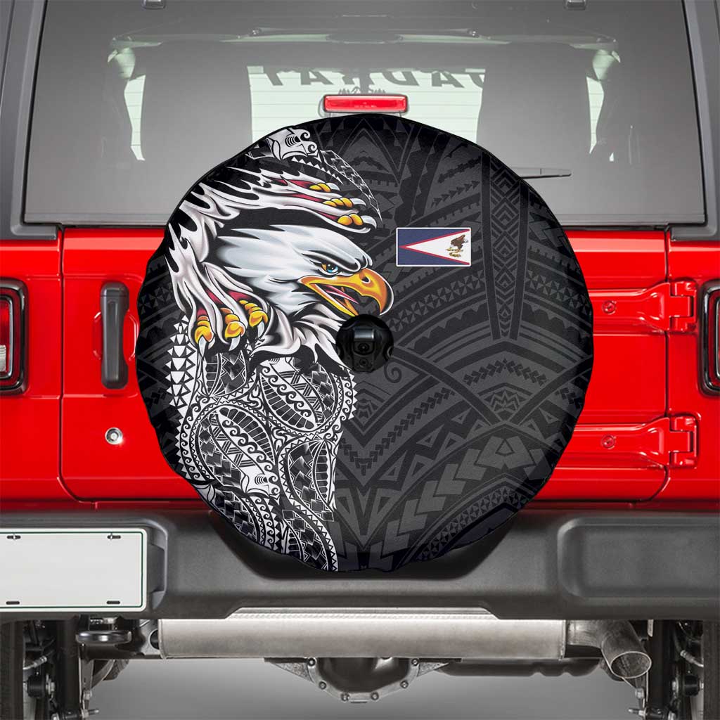 American Samoa Flag Day Spare Tire Cover Tribal Tattoo with Eagle Black