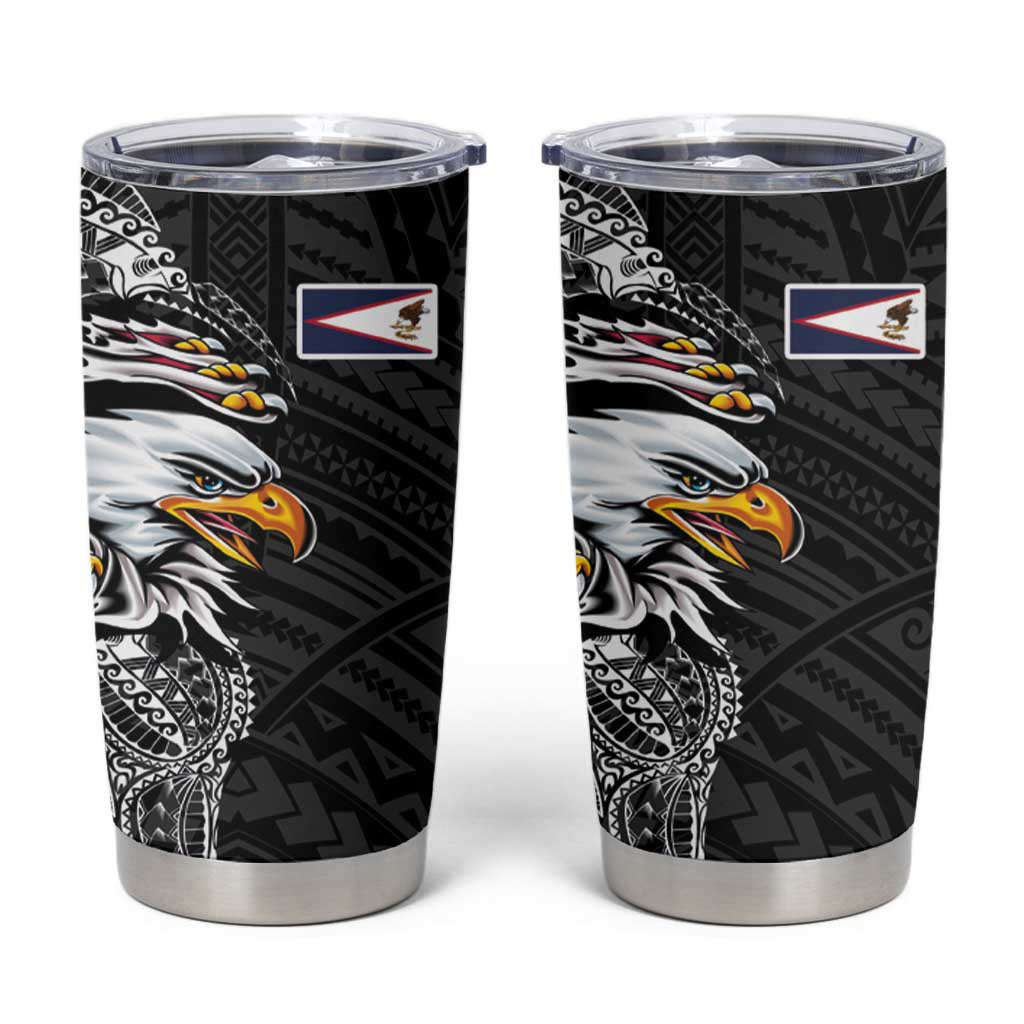 American Samoa Flag Day Tumbler Cup Tribal Tattoo with Eagle Black