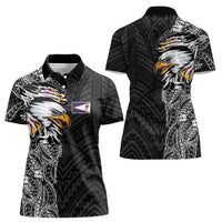 American Samoa Flag Day Women Polo Shirt Tribal Tattoo with Eagle Black
