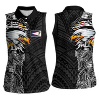 American Samoa Flag Day Women Sleeveless Polo Shirt Tribal Tattoo with Eagle Black