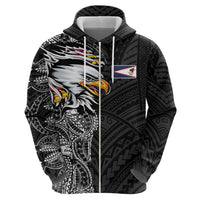 American Samoa Flag Day Zip Hoodie Tribal Tattoo with Eagle Black