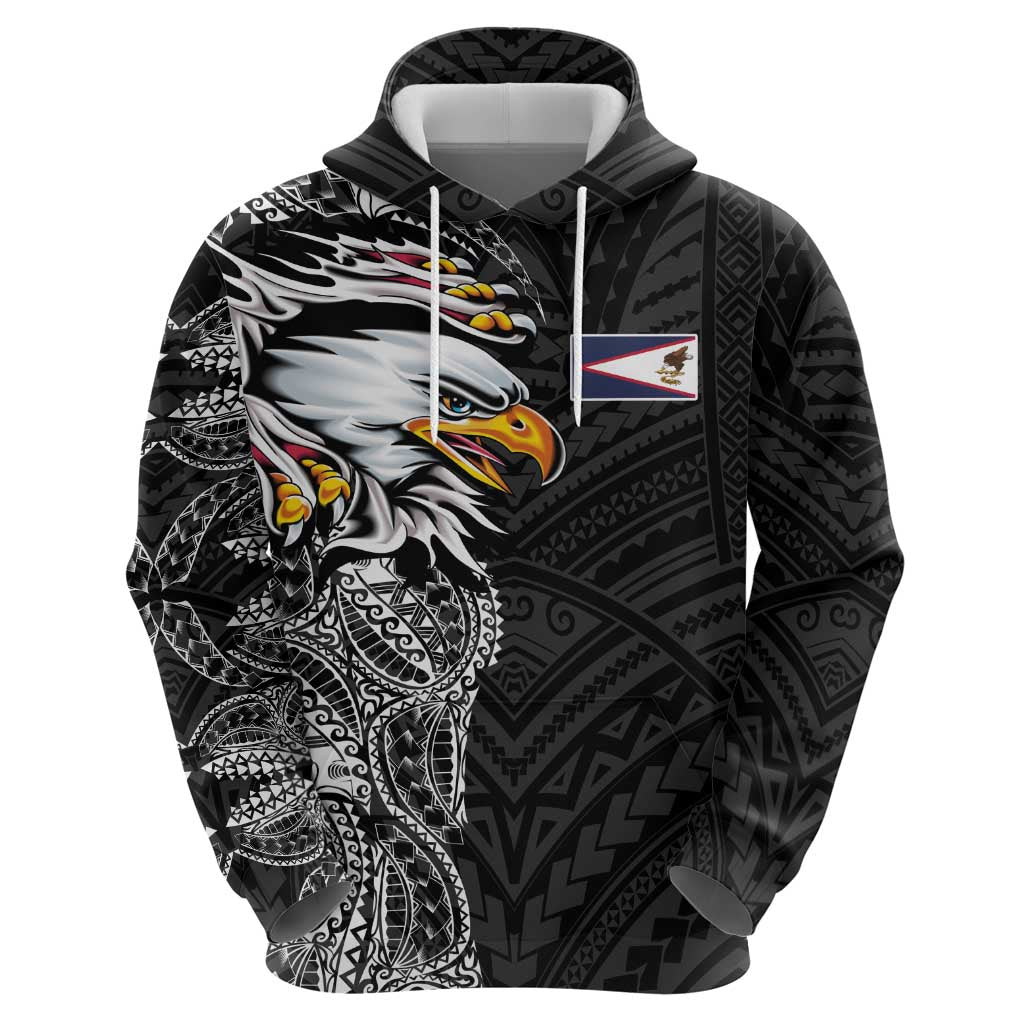 American Samoa Flag Day Zip Hoodie Tribal Tattoo with Eagle Black