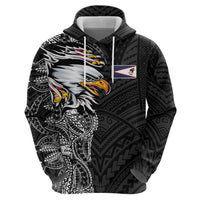 American Samoa Flag Day Zip Hoodie Tribal Tattoo with Eagle Black