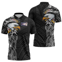 American Samoa Flag Day Zipper Polo Shirt Tribal Tattoo with Eagle Black LT03 - Polynesian Pride