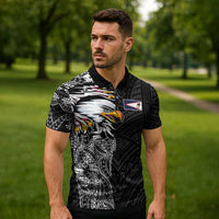 American Samoa Flag Day Zipper Polo Shirt Tribal Tattoo with Eagle Black LT03 - Polynesian Pride