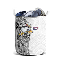 American Samoa Flag Day Laundry Basket Tribal Tattoo with Eagle White