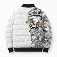 American Samoa Flag Day Bomber Puffer Jacket Tribal Tattoo with Eagle White