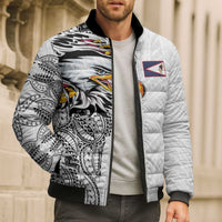 American Samoa Flag Day Bomber Puffer Jacket Tribal Tattoo with Eagle White