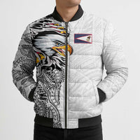 American Samoa Flag Day Bomber Puffer Jacket Tribal Tattoo with Eagle White