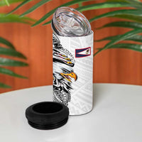 American Samoa Flag Day 4 in 1 Can Cooler Tumbler Tribal Tattoo with Eagle White
