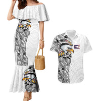 American Samoa Flag Day Couples Matching Mermaid Dress and Hawaiian Shirt Tribal Tattoo with Eagle White
