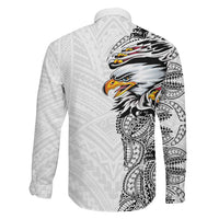 American Samoa Flag Day Family Matching Short Sleeve Bodycon Dress and Hawaiian Shirt Tribal Tattoo with Eagle White