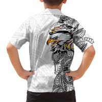 American Samoa Flag Day Family Matching Summer Maxi Dress and Hawaiian Shirt Tribal Tattoo with Eagle White