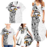 American Samoa Flag Day Family Matching Summer Maxi Dress and Hawaiian Shirt Tribal Tattoo with Eagle White