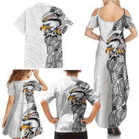 American Samoa Flag Day Family Matching Summer Maxi Dress and Hawaiian Shirt Tribal Tattoo with Eagle White