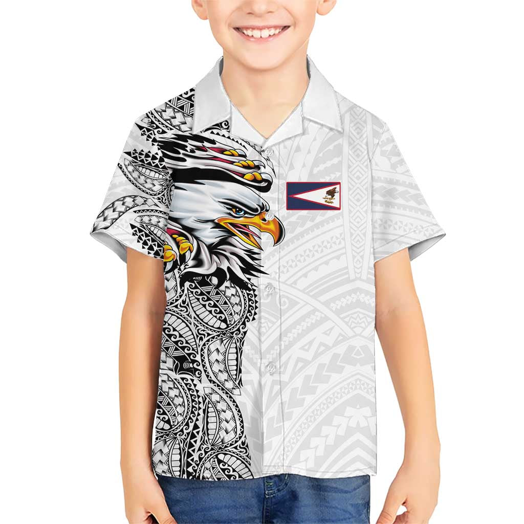 American Samoa Flag Day Family Matching Tank Maxi Dress and Hawaiian Shirt Tribal Tattoo with Eagle White