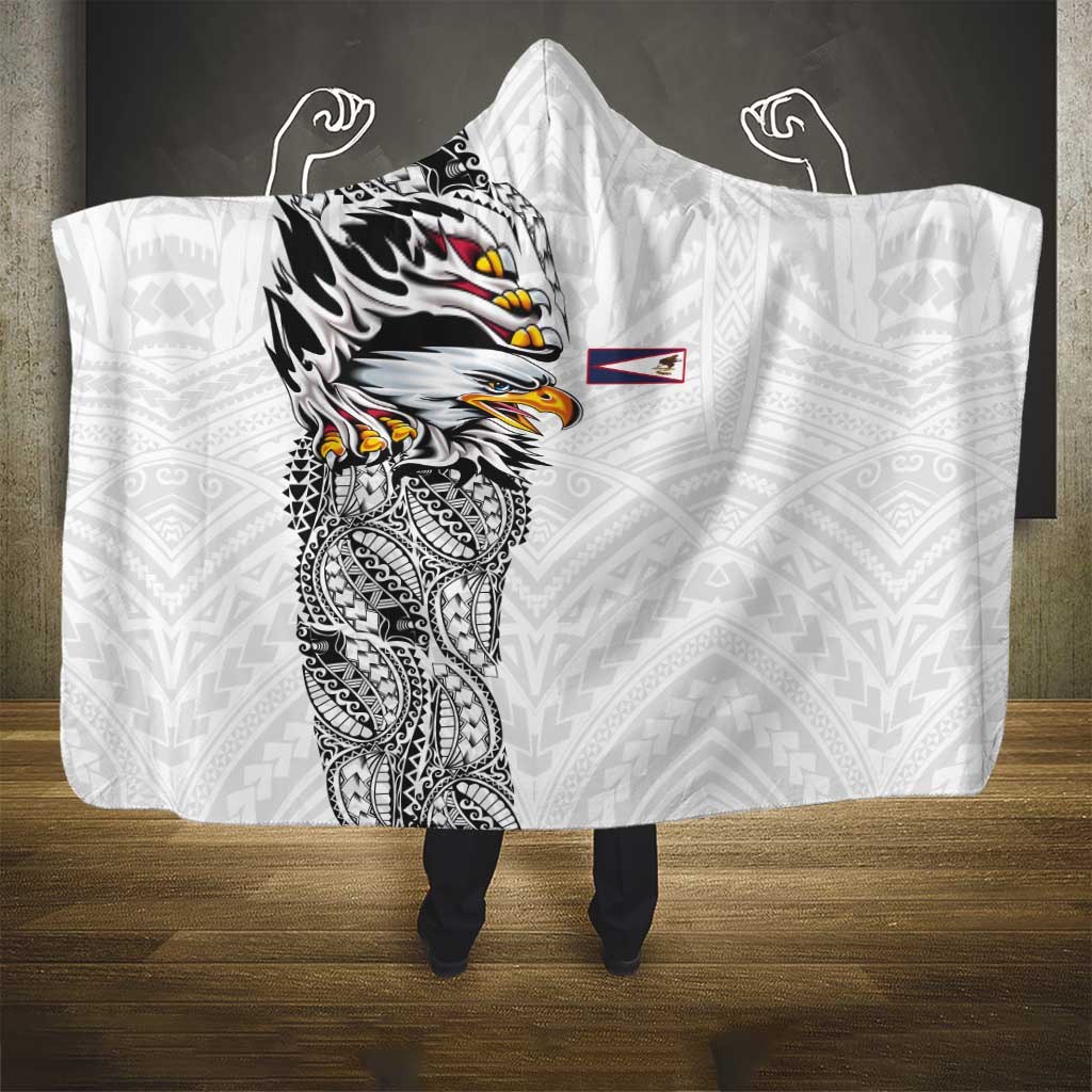 American Samoa Flag Day Hooded Blanket Tribal Tattoo with Eagle White