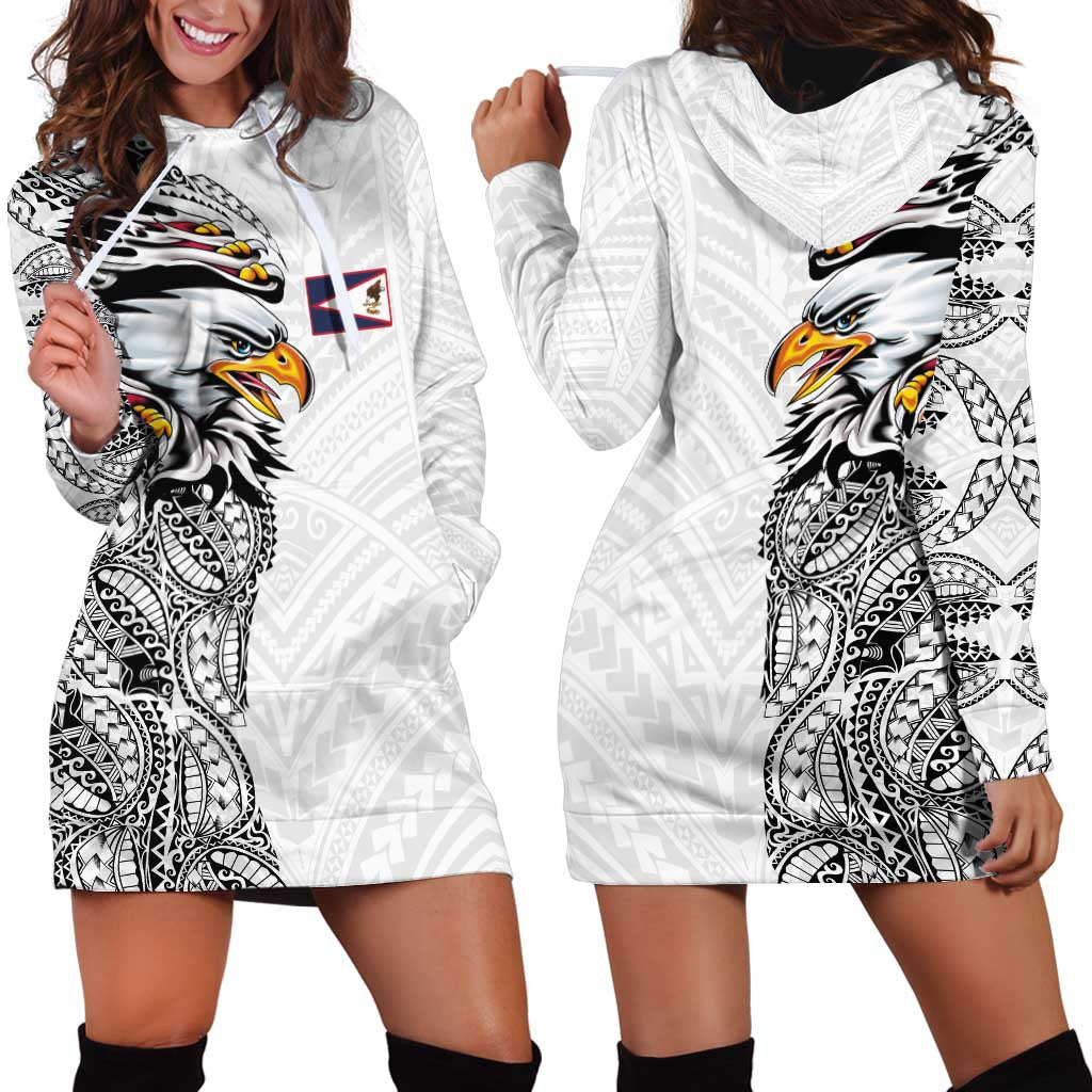 American Samoa Flag Day Hoodie Dress Tribal Tattoo with Eagle White LT03 - Polynesian Pride
