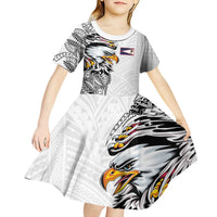American Samoa Flag Day Kid Short Sleeve Dress Tribal Tattoo with Eagle White LT03 - Polynesian Pride