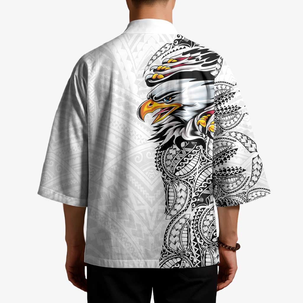 American Samoa Flag Day Kimono Tribal Tattoo with Eagle White