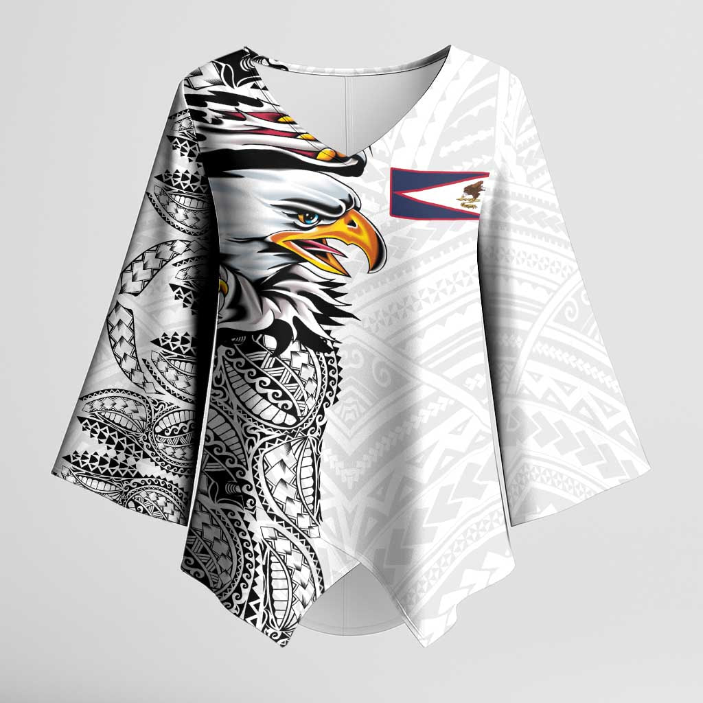 American Samoa Flag Day Kimono Sleeve Blouse Tribal Tattoo with Eagle White
