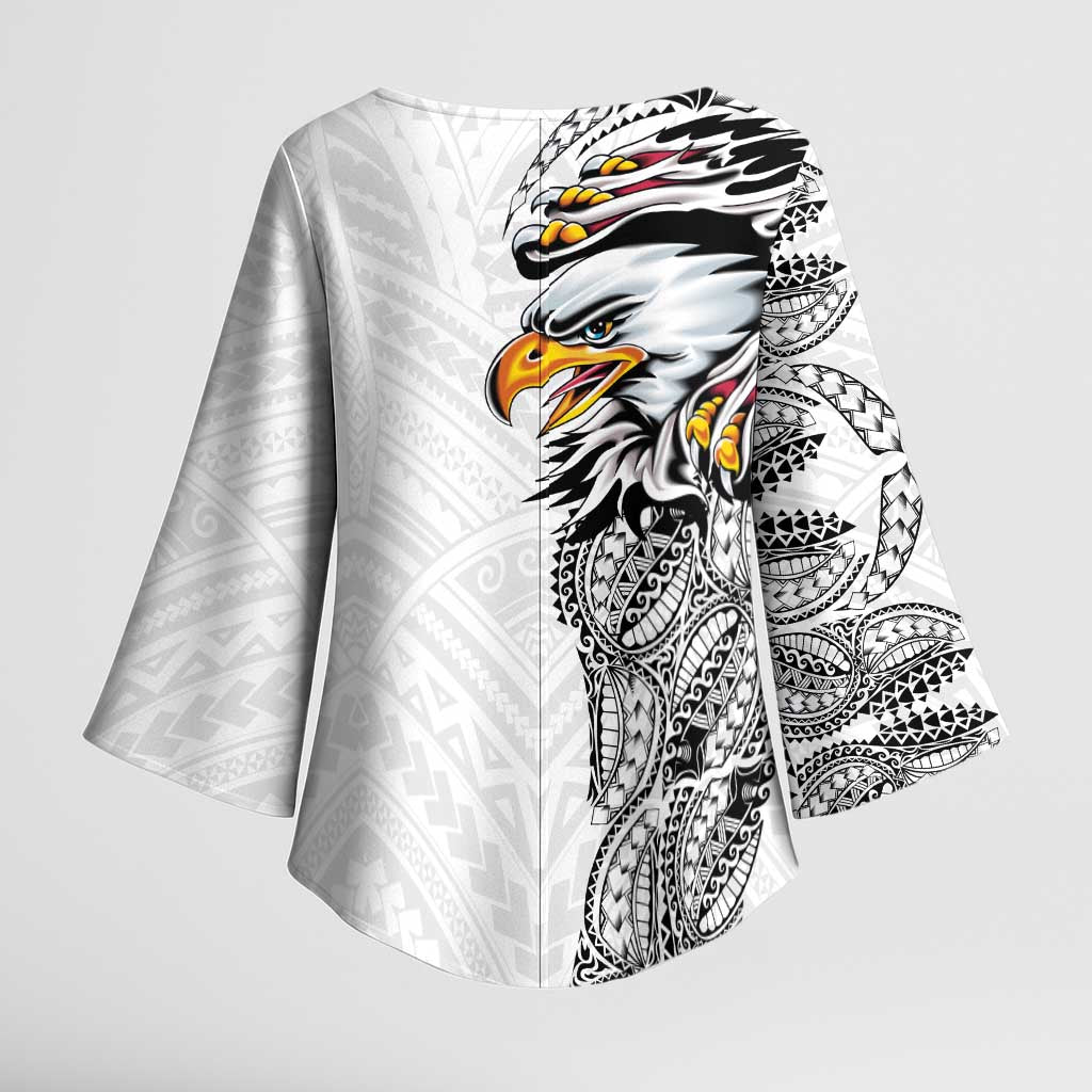 American Samoa Flag Day Kimono Sleeve Blouse Tribal Tattoo with Eagle White