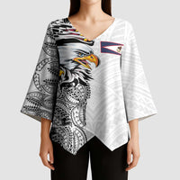 American Samoa Flag Day Kimono Sleeve Blouse Tribal Tattoo with Eagle White