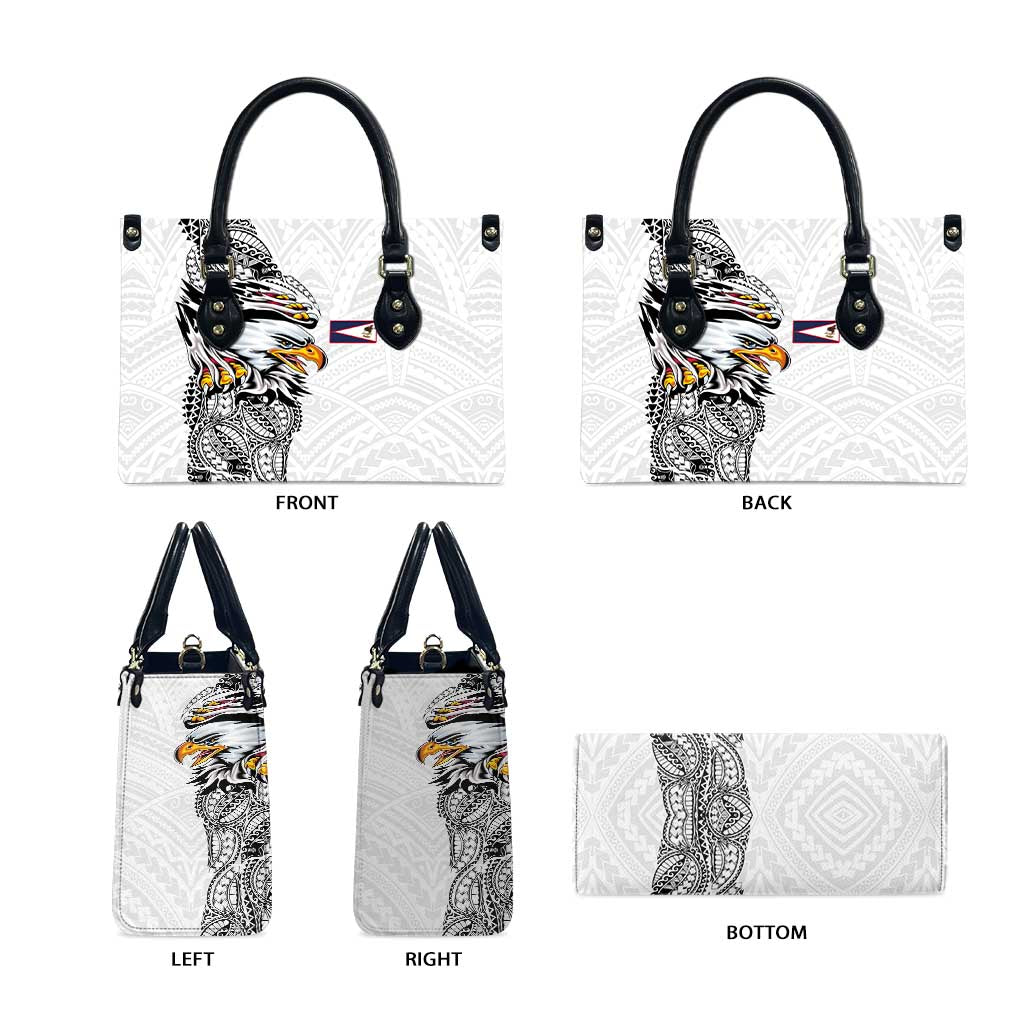 American Samoa Flag Day Leather Bag Tribal Tattoo with Eagle White