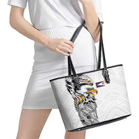 American Samoa Flag Day Leather Tote Bag Tribal Tattoo with Eagle White