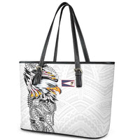 American Samoa Flag Day Leather Tote Bag Tribal Tattoo with Eagle White