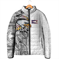American Samoa Flag Day Padded Jacket Tribal Tattoo with Eagle White