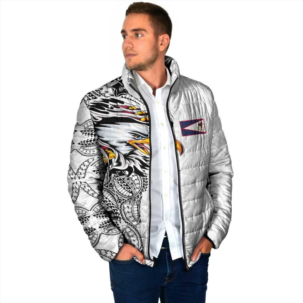 American Samoa Flag Day Padded Jacket Tribal Tattoo with Eagle White