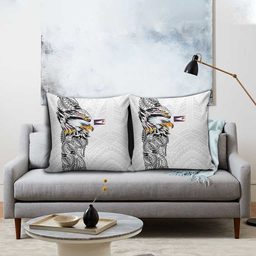 American Samoa Flag Day Pillow Cover Tribal Tattoo with Eagle White