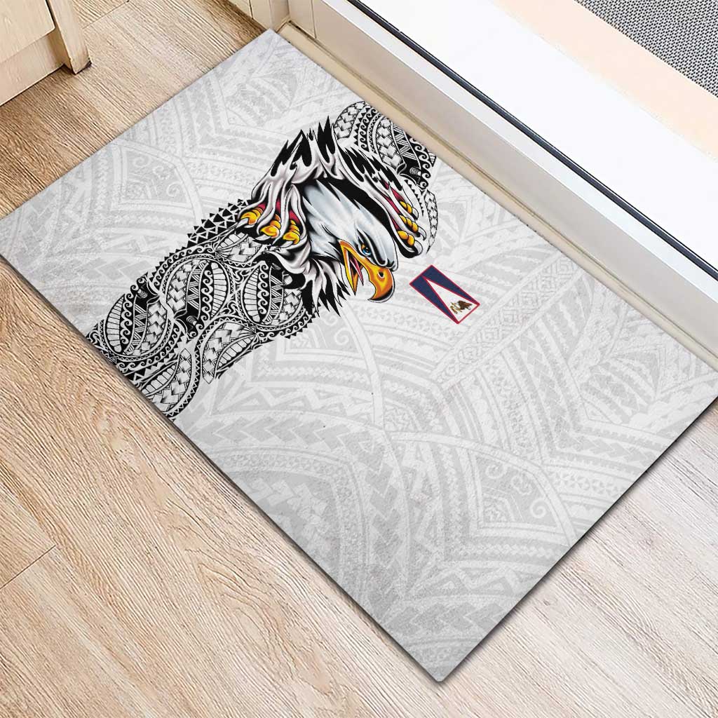 American Samoa Flag Day Rubber Doormat Tribal Tattoo with Eagle White