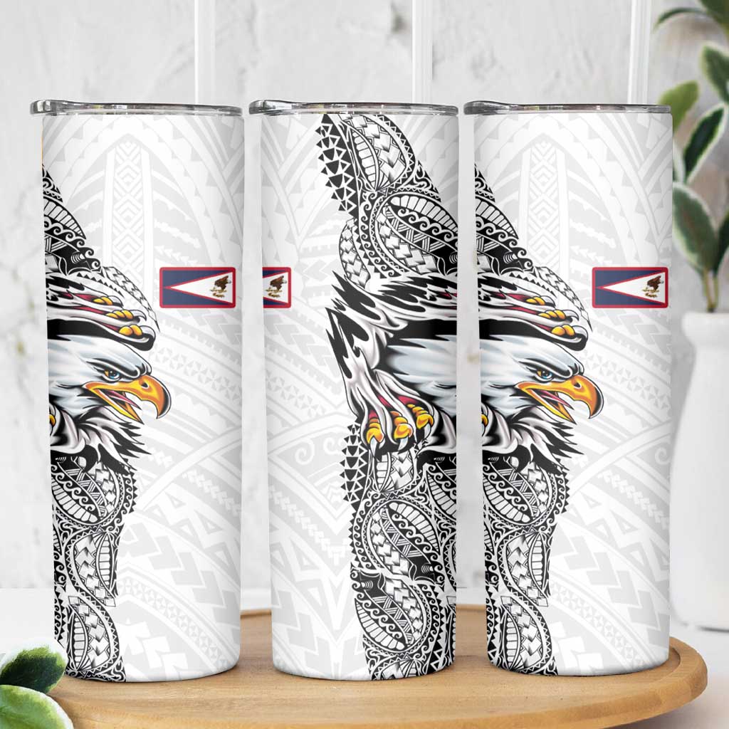 American Samoa Flag Day Skinny Tumbler Tribal Tattoo with Eagle White