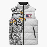 American Samoa Flag Day Sleeveless Puffer Jacket Tribal Tattoo with Eagle White
