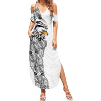American Samoa Flag Day Summer Maxi Dress Tribal Tattoo with Eagle White