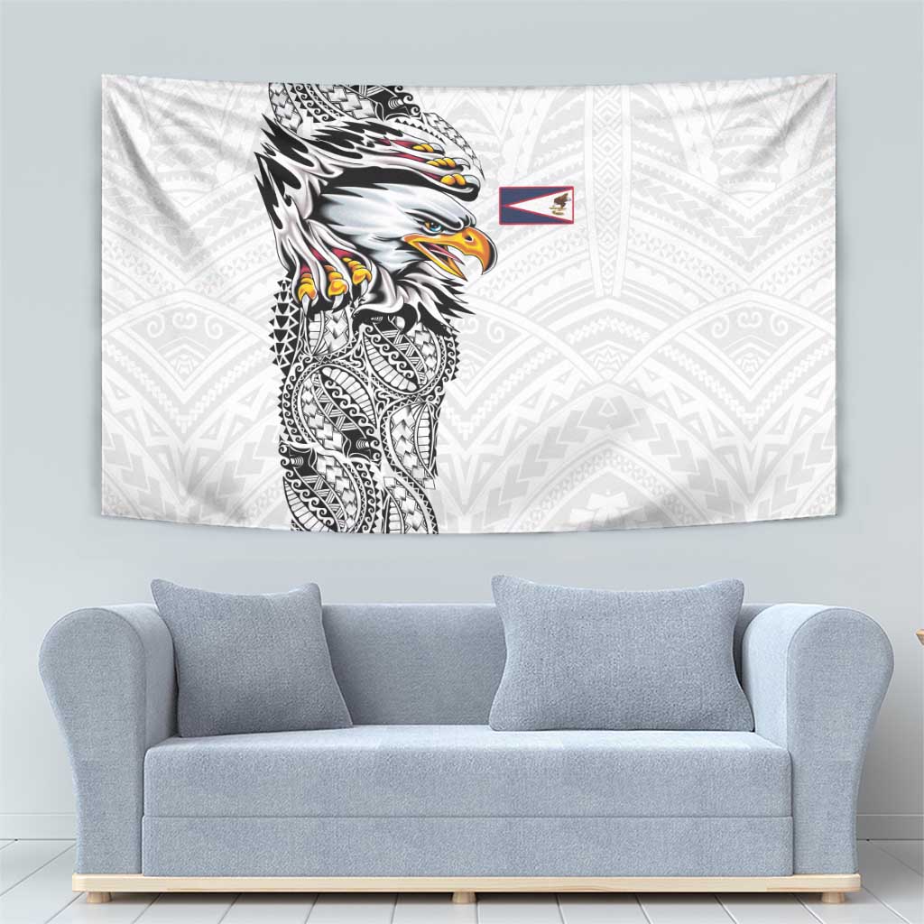American Samoa Flag Day Tapestry Tribal Tattoo with Eagle White