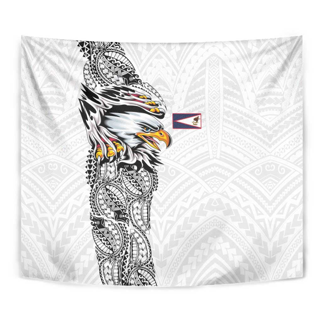 American Samoa Flag Day Tapestry Tribal Tattoo with Eagle White