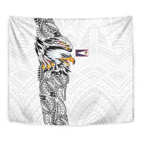 American Samoa Flag Day Tapestry Tribal Tattoo with Eagle White
