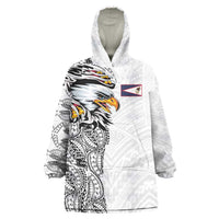 American Samoa Flag Day Wearable Blanket Hoodie Tribal Tattoo with Eagle White LT03 One Size White - Polynesian Pride