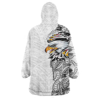 American Samoa Flag Day Wearable Blanket Hoodie Tribal Tattoo with Eagle White LT03 - Polynesian Pride