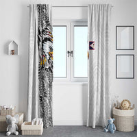 American Samoa Flag Day Window Curtain Tribal Tattoo with Eagle White