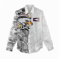 American Samoa Flag Day Women Casual Shirt Tribal Tattoo with Eagle White