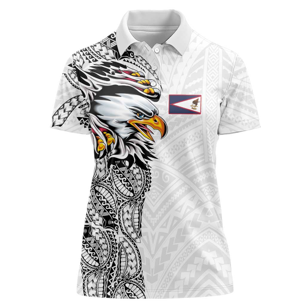 American Samoa Flag Day Women Polo Shirt Tribal Tattoo with Eagle White