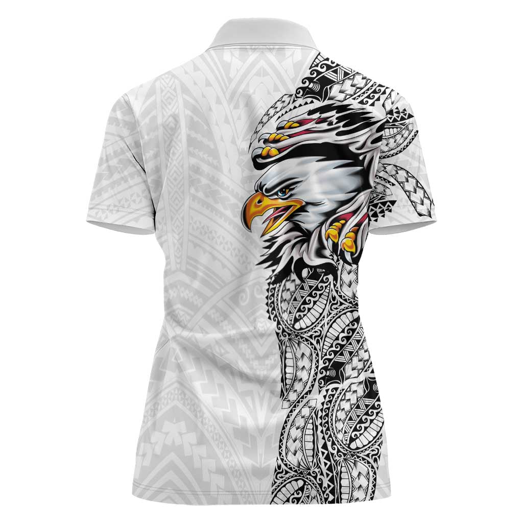 American Samoa Flag Day Women Polo Shirt Tribal Tattoo with Eagle White