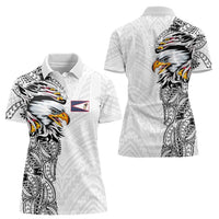 American Samoa Flag Day Women Polo Shirt Tribal Tattoo with Eagle White